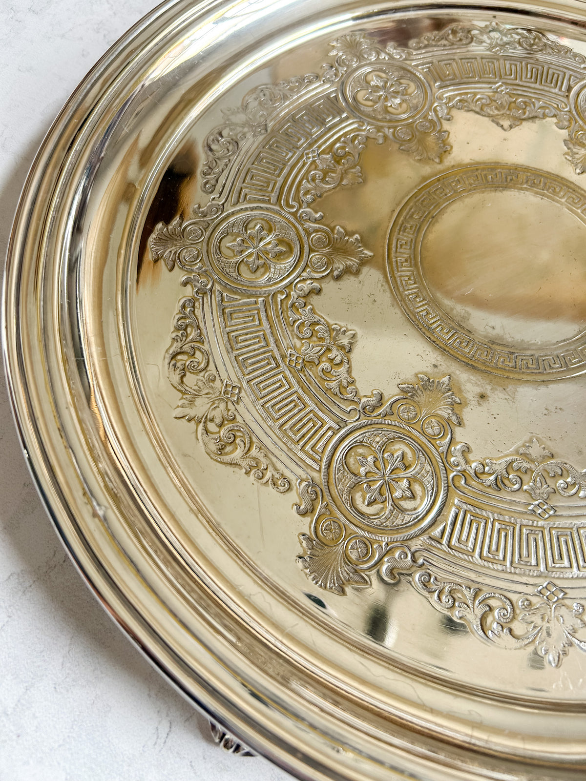 Antique English Embossed Design Silver Plate Footed Tray