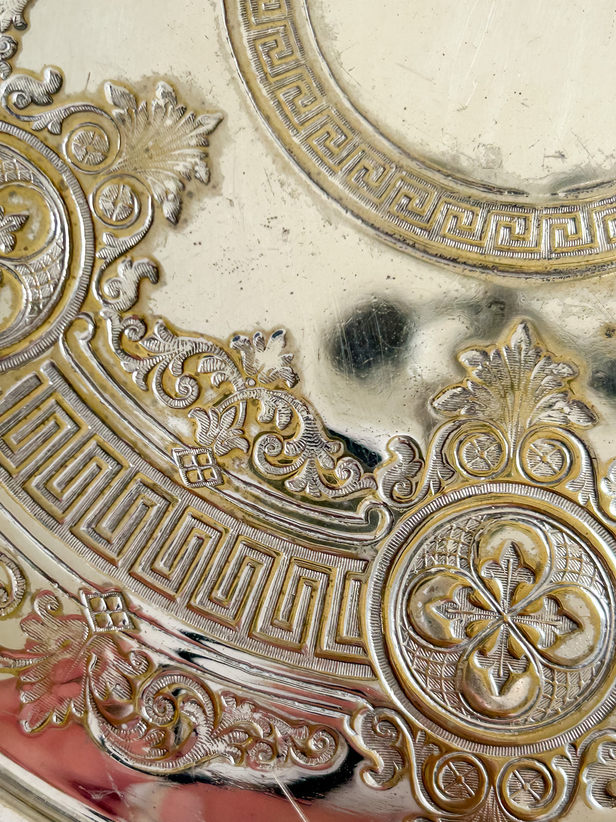 Antique English Embossed Design Silver Plate Footed Tray
