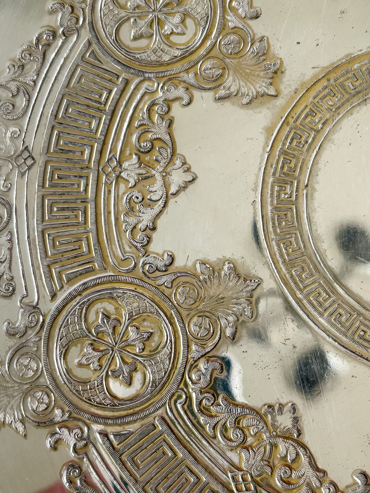 Antique English Embossed Design Silver Plate Footed Tray