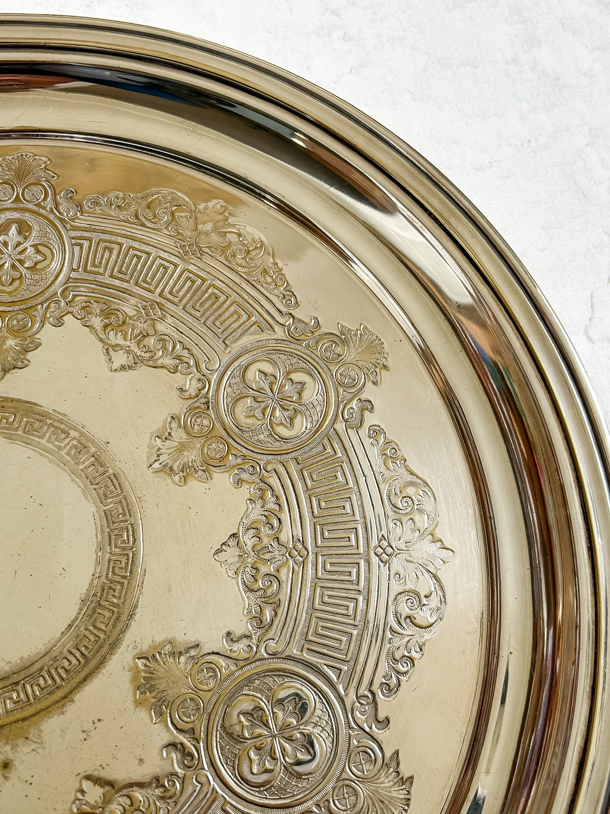 Antique English Embossed Design Silver Plate Footed Tray