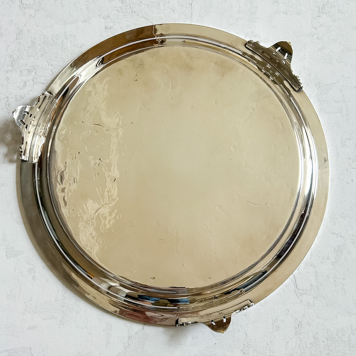 Antique English Embossed Design Silver Plate Footed Tray