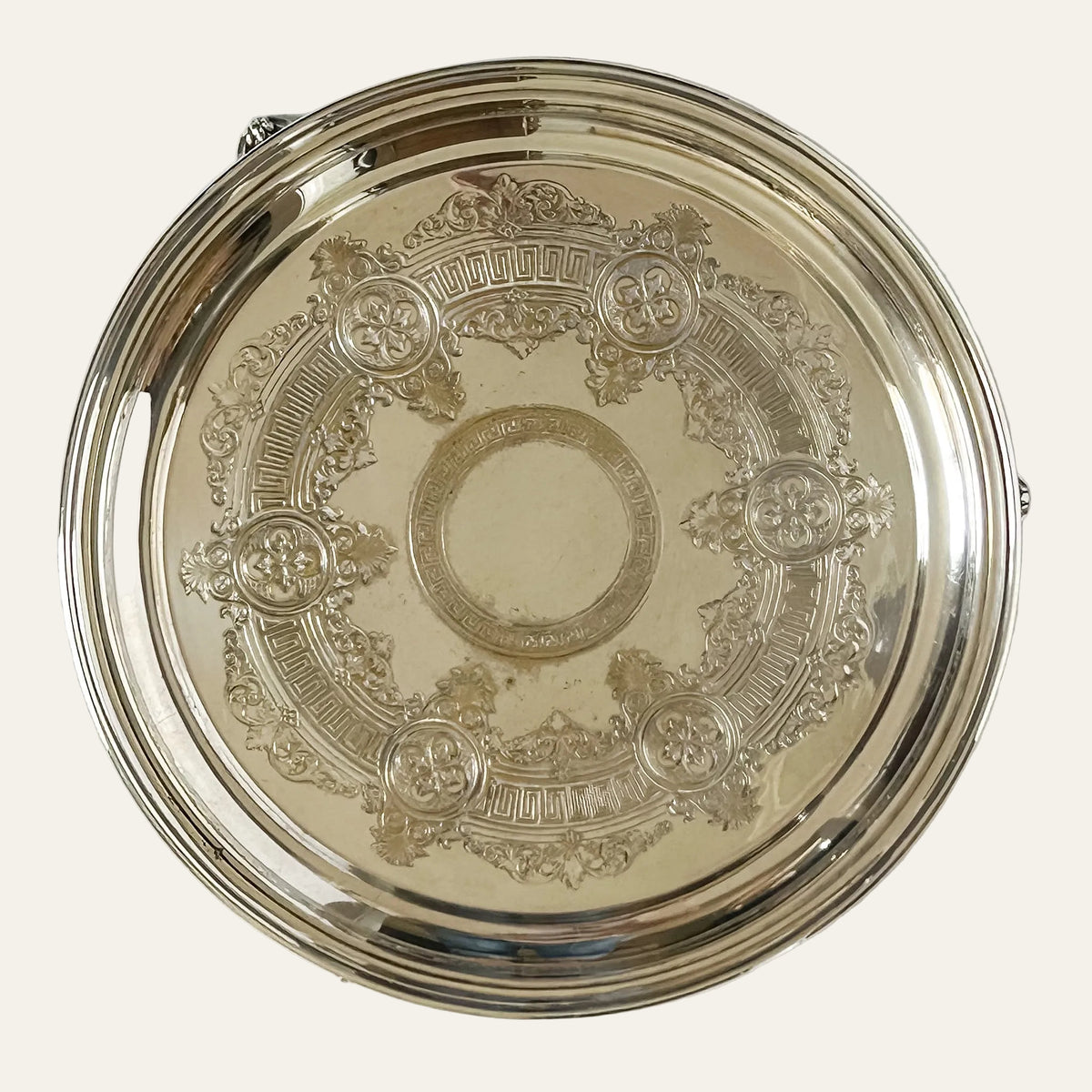 Antique English Embossed Design Silver Plate Footed Tray