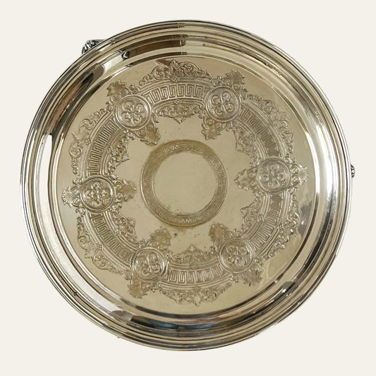 Antique English Embossed Design Silver Plate Footed Tray
