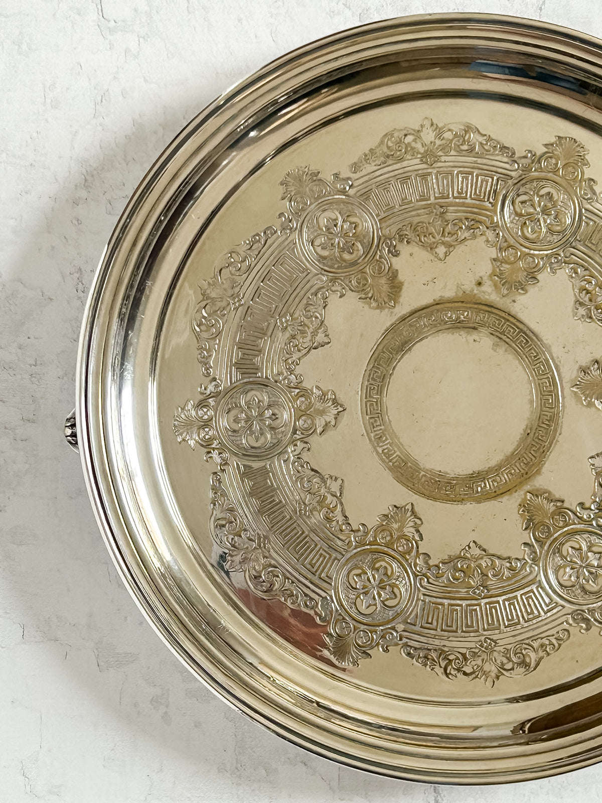 Antique English Embossed Design Silver Plate Footed Tray