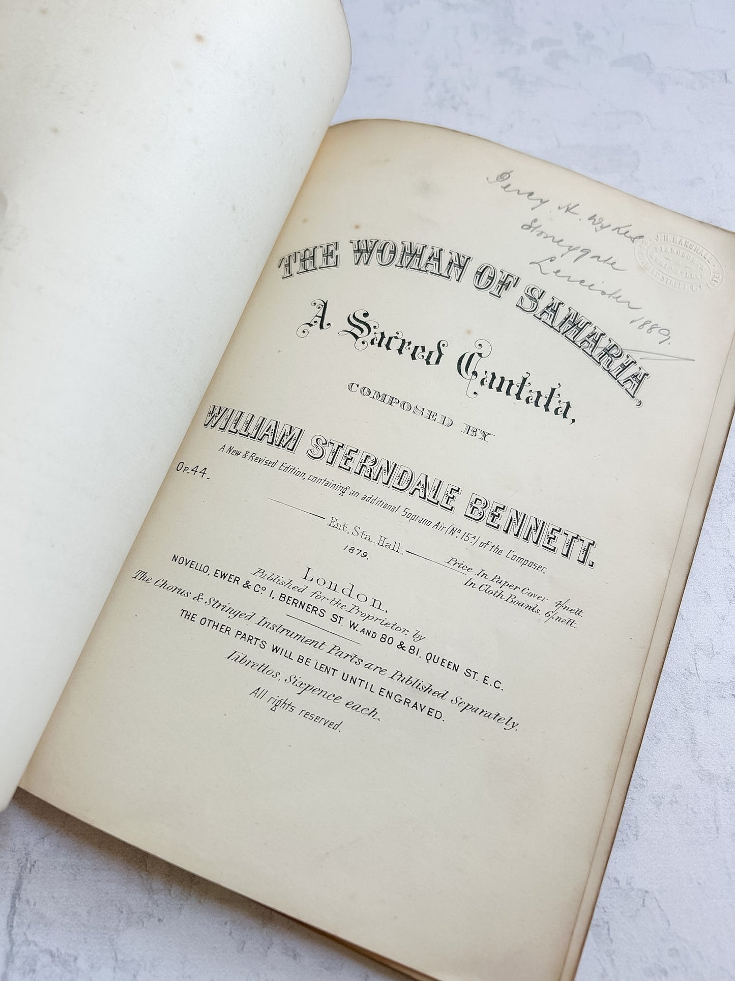 Antique 1879 "The Woman of Samaria" Sacred Cantata by William Sterndale Bennett