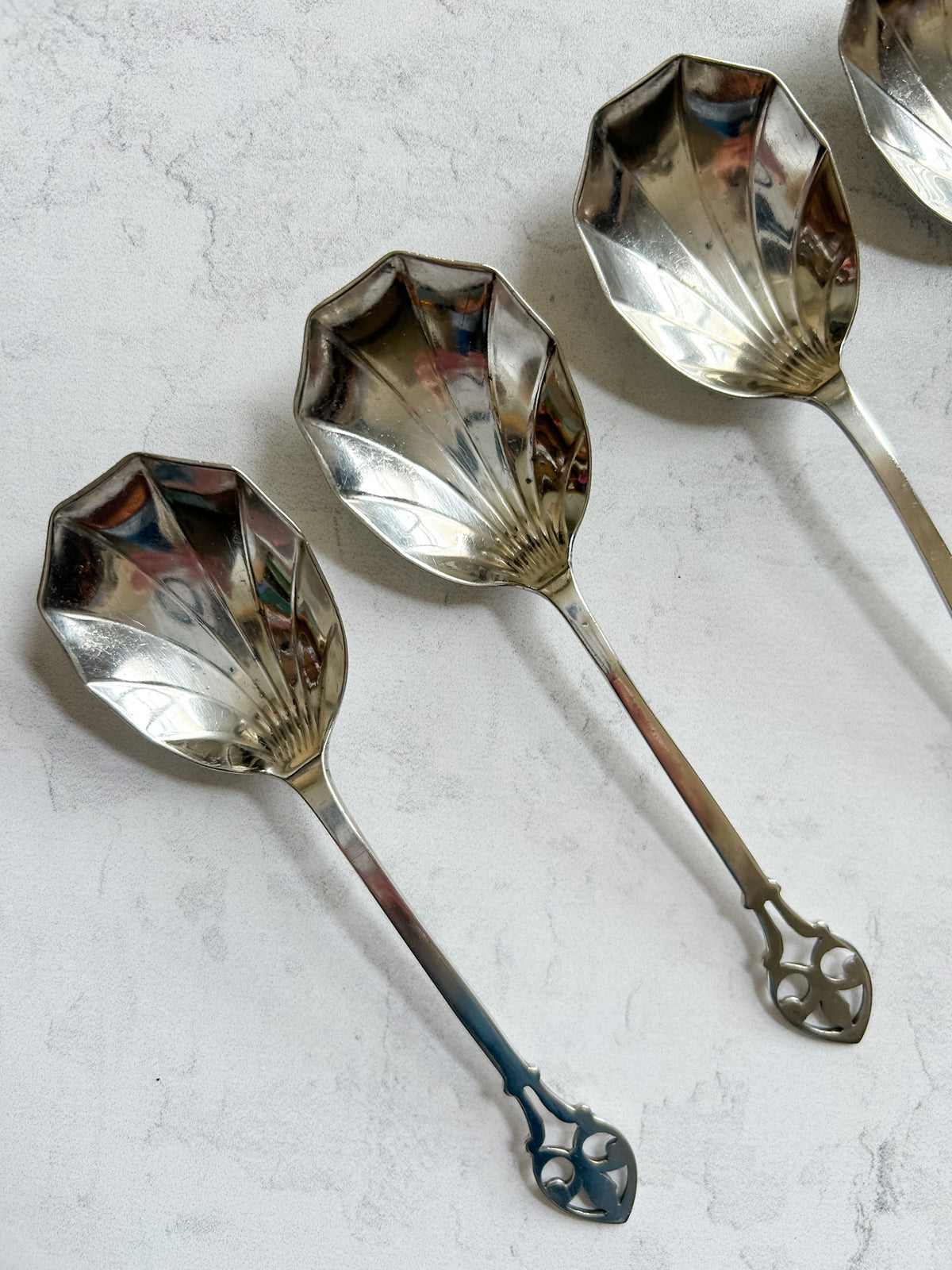 Set Vintage English Shell Bowl Spoons