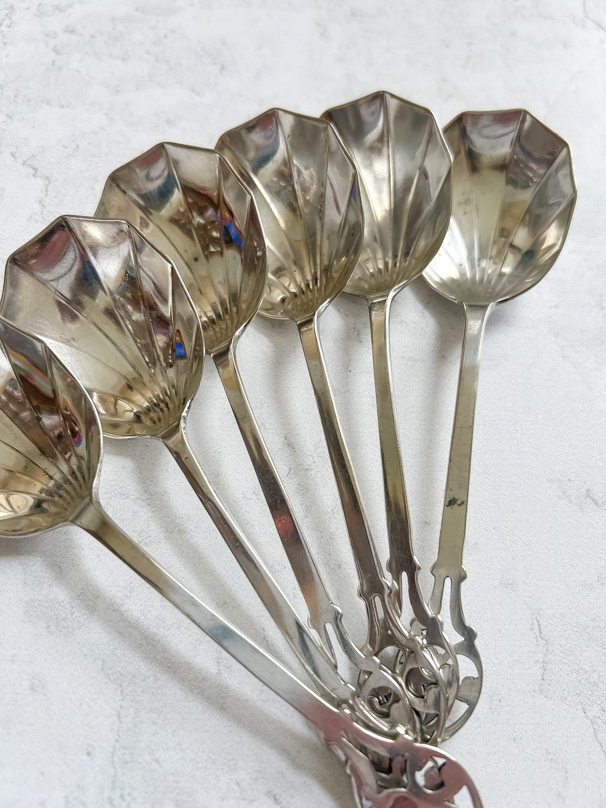 Set Vintage English Shell Bowl Spoons