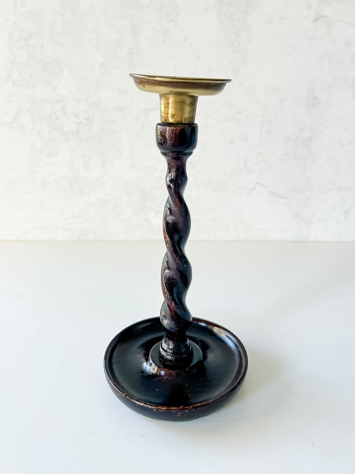 Vintage English Oak Barley Twist Candlesticks