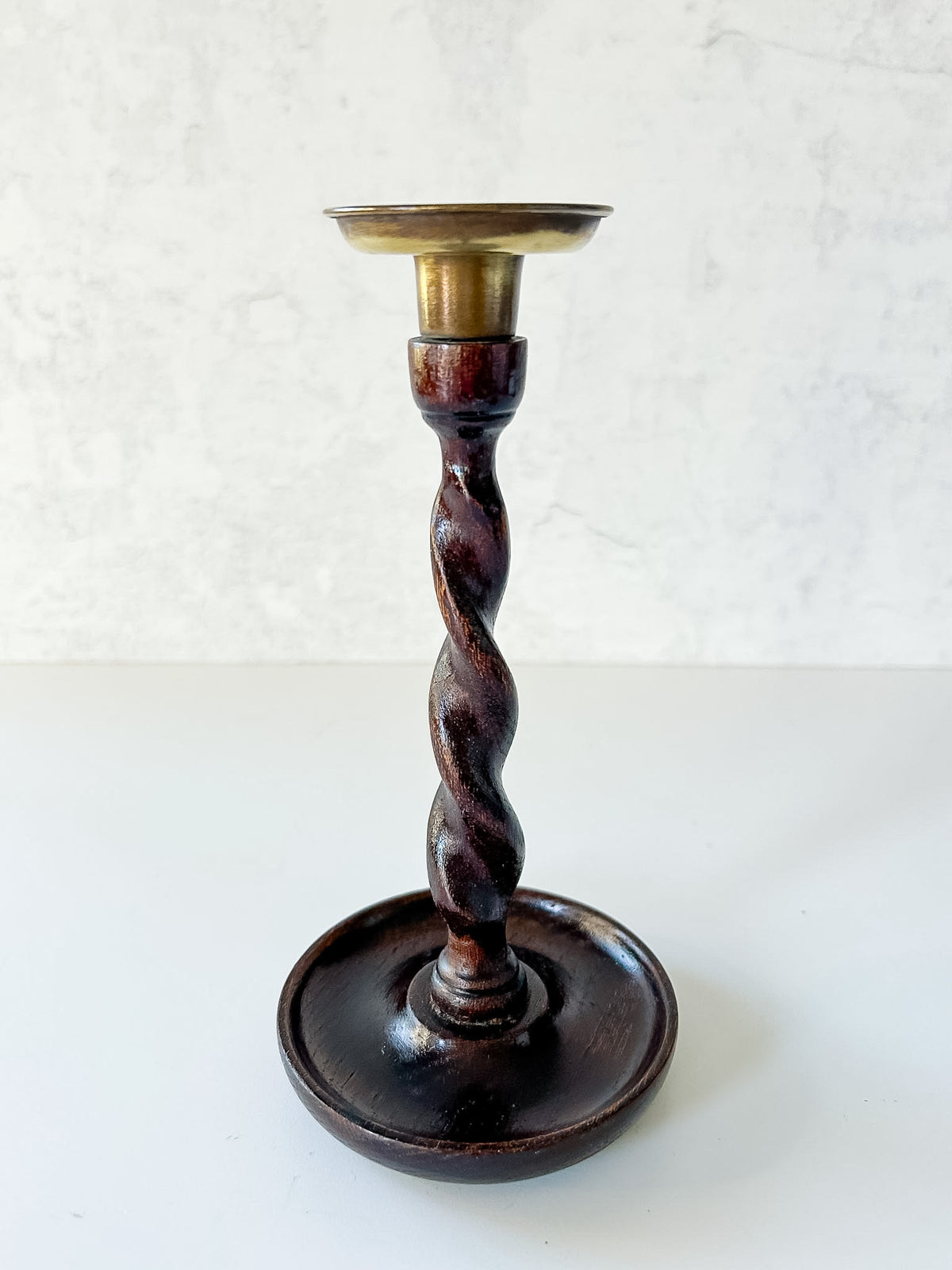 Vintage English Oak Barley Twist Candlesticks
