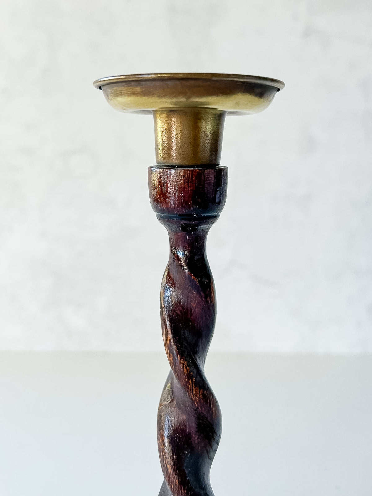 Vintage English Oak Barley Twist Candlesticks