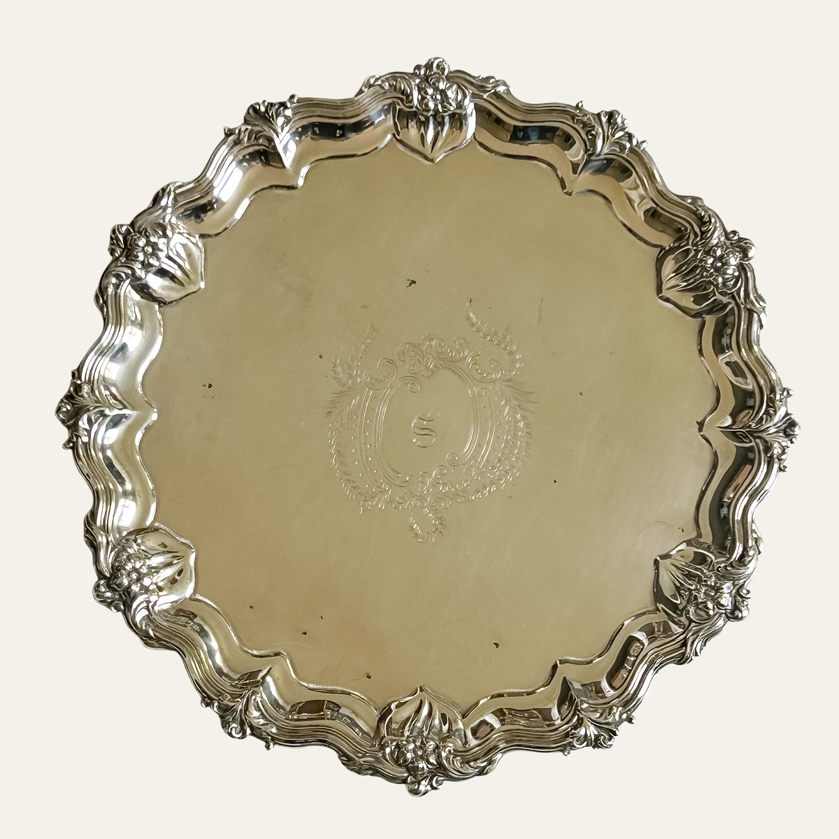 Antique Walker & Hall Silver Plate Footed Tray with Engraved Monogram