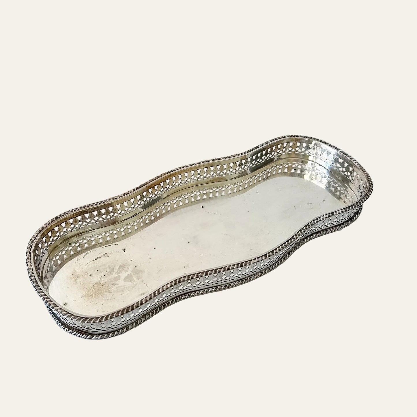 Vintage Silver Plate Tray with Pierced Gallery Edge