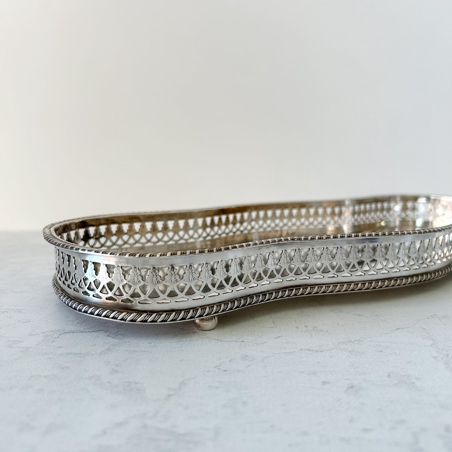 Vintage Silver Plate Tray with Pierced Gallery Edge