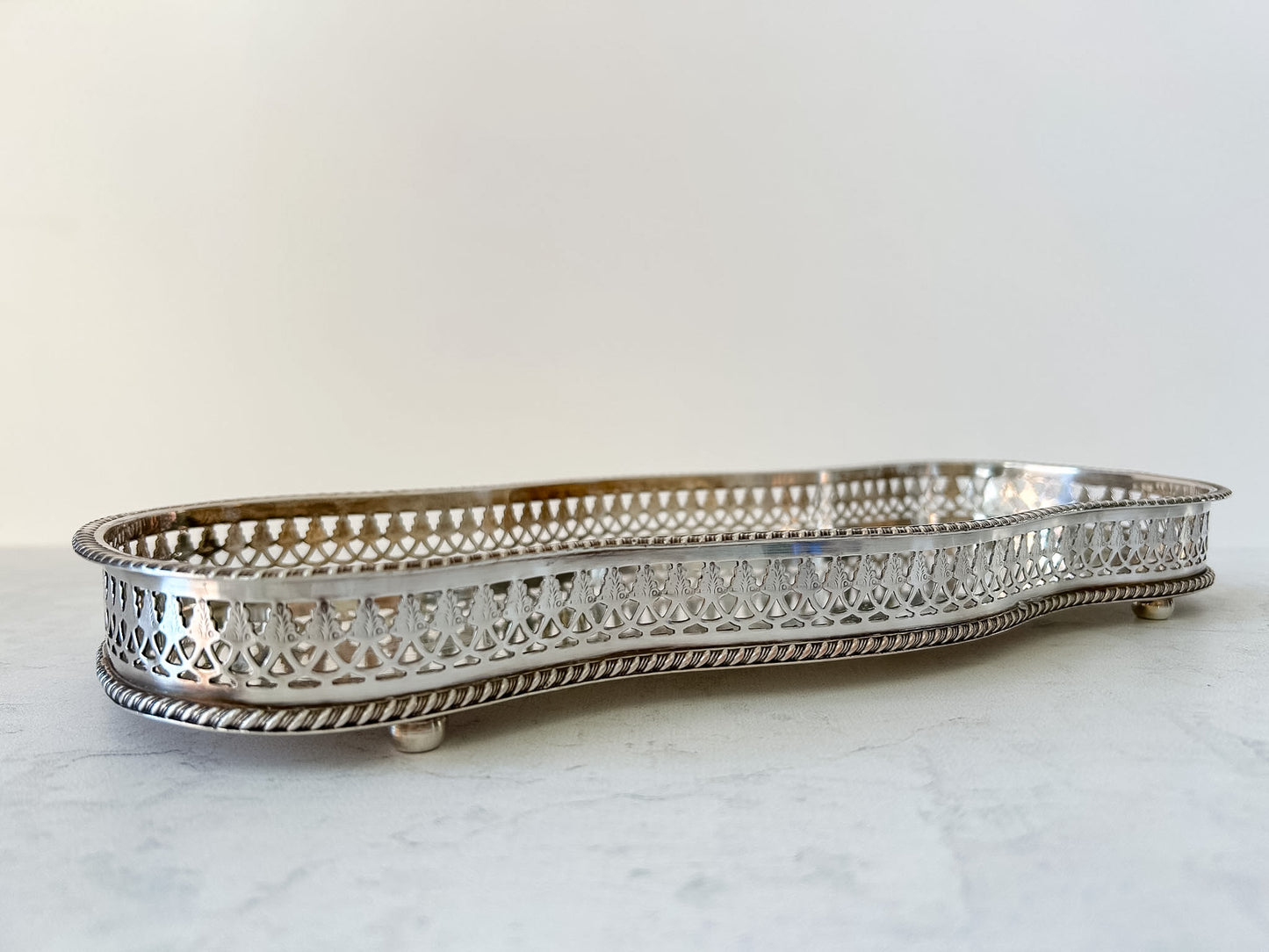 Vintage Silver Plate Tray with Pierced Gallery Edge