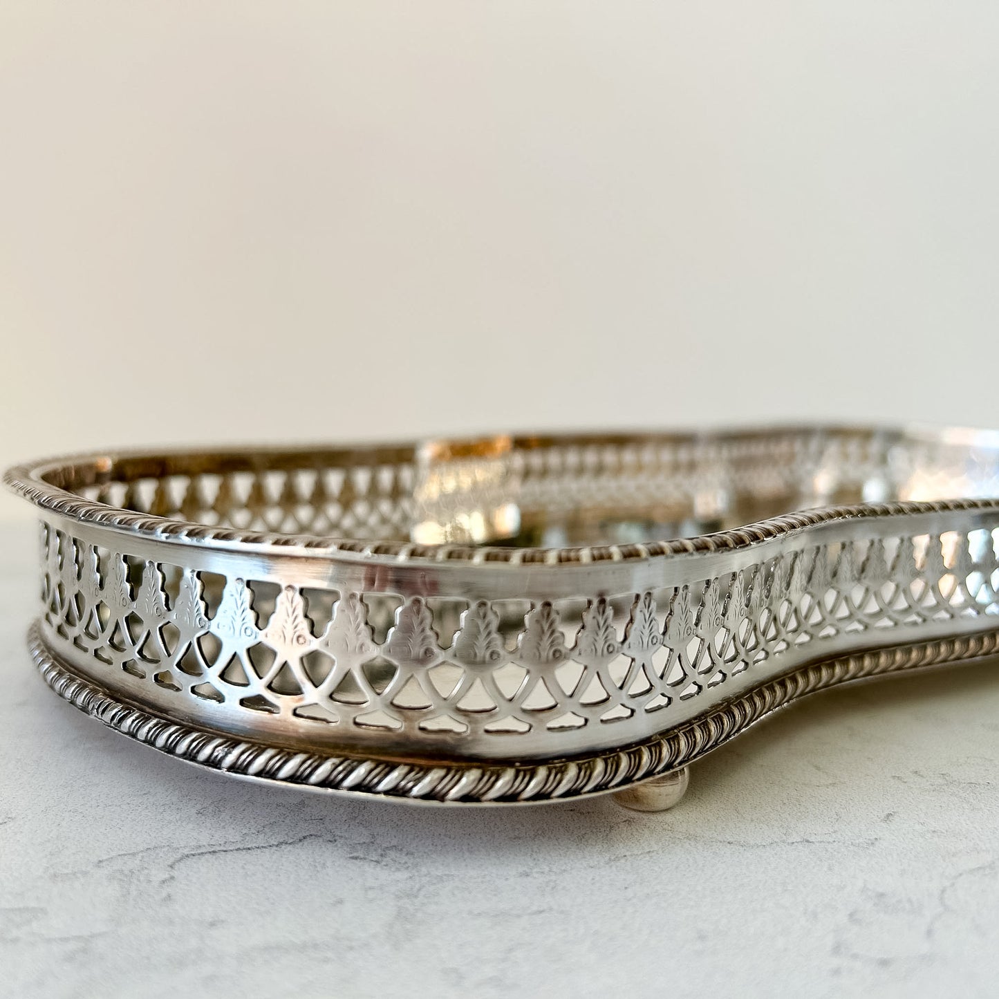Vintage Silver Plate Tray with Pierced Gallery Edge