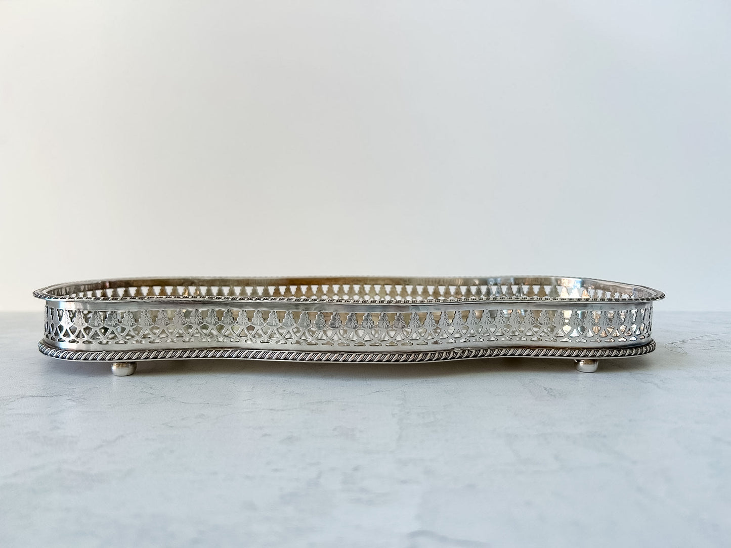 Vintage Silver Plate Tray with Pierced Gallery Edge