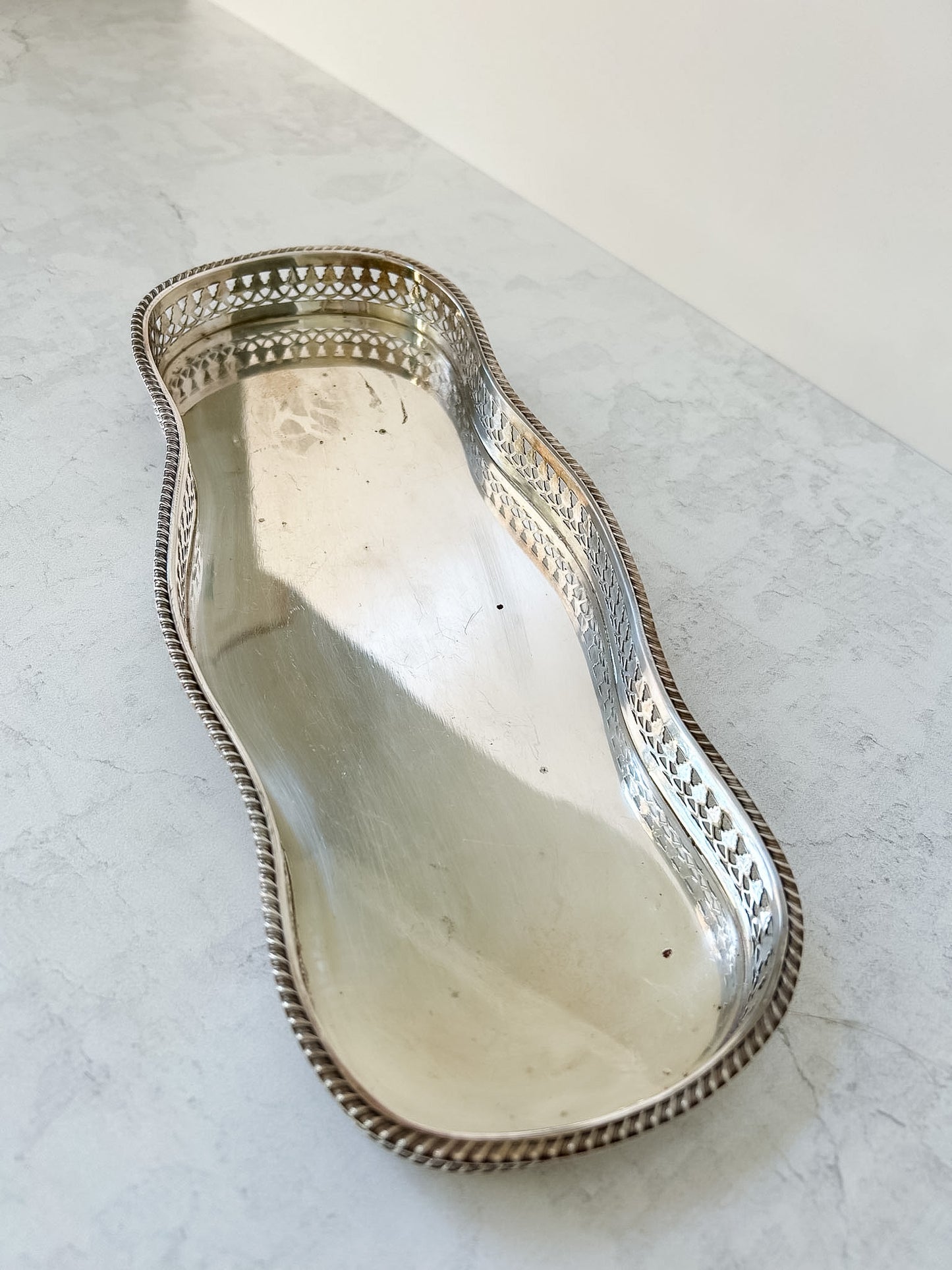 Vintage Silver Plate Tray with Pierced Gallery Edge