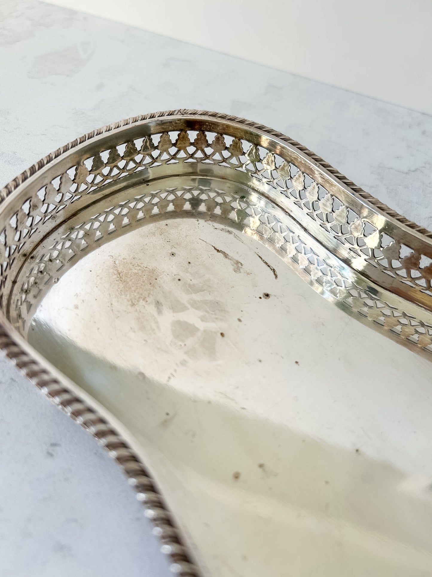 Vintage Silver Plate Tray with Pierced Gallery Edge