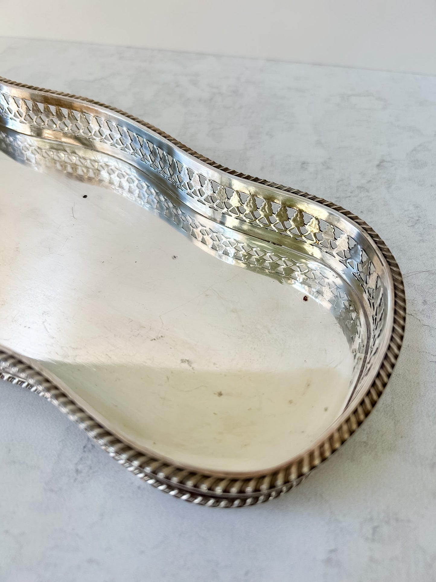 Vintage Silver Plate Tray with Pierced Gallery Edge