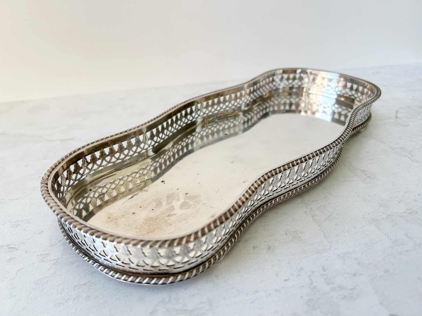 Vintage Silver Plate Tray with Pierced Gallery Edge