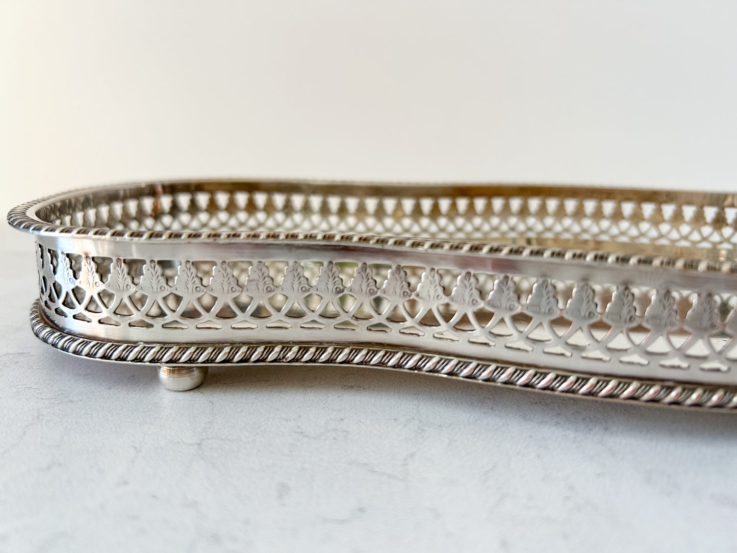 Vintage Silver Plate Tray with Pierced Gallery Edge