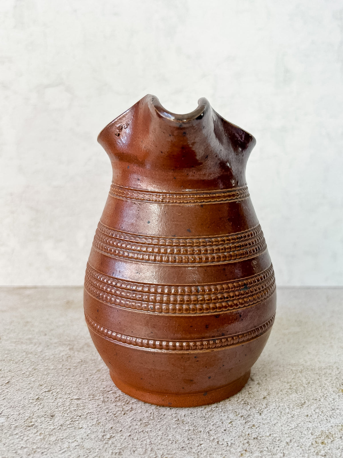 Vintage French Brown Stoneware Pitcher 5.5"