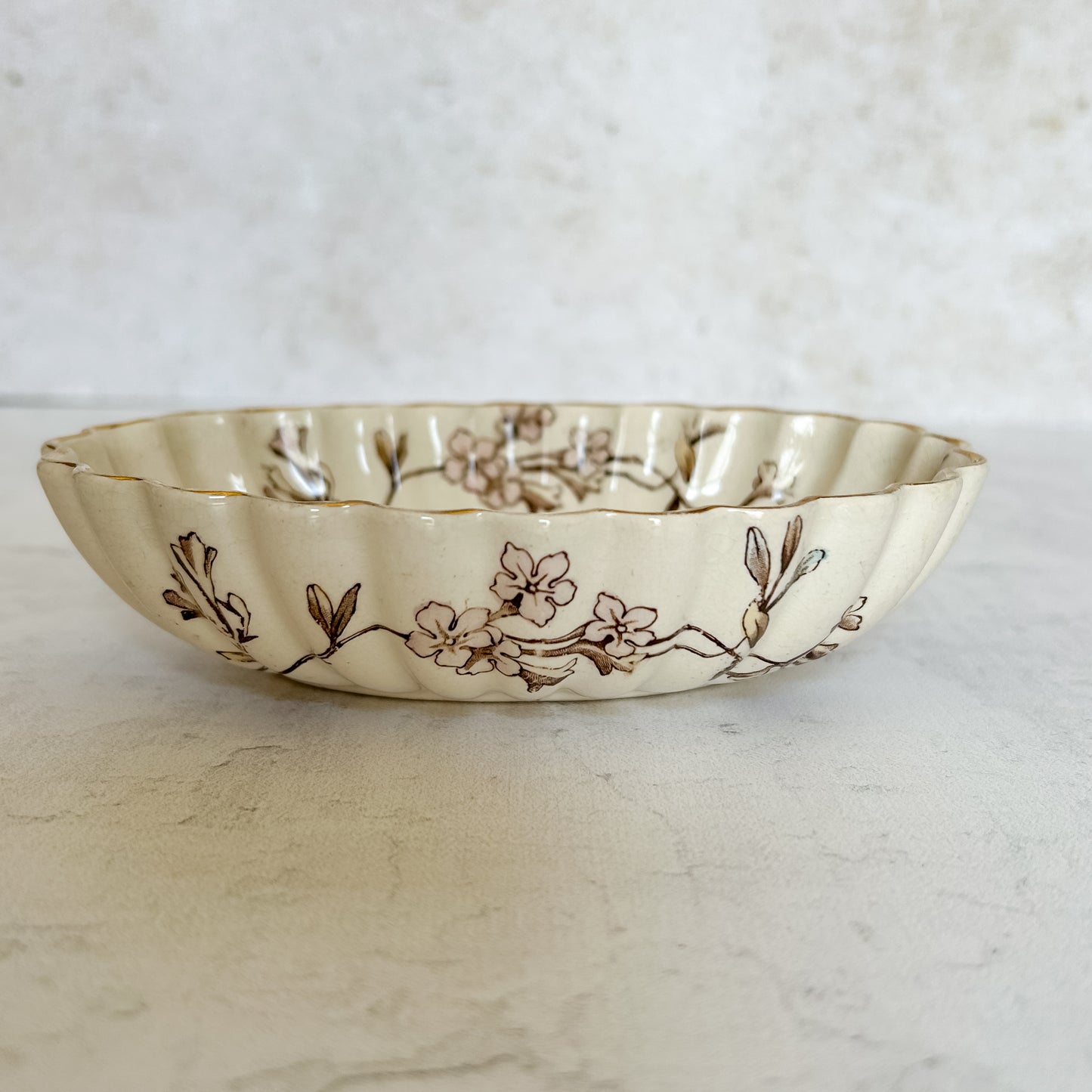 Antique English E.M. & Co Brown Transferware Soap Dish, c1900