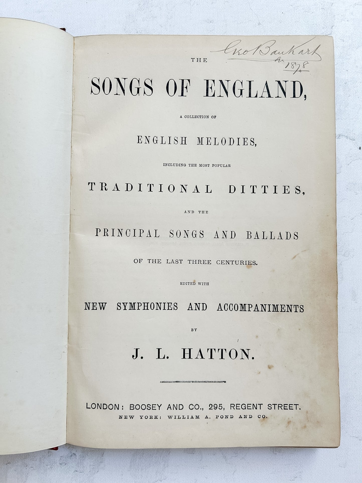 Antique Songs of England Music Book, J.L. Hatton 1878