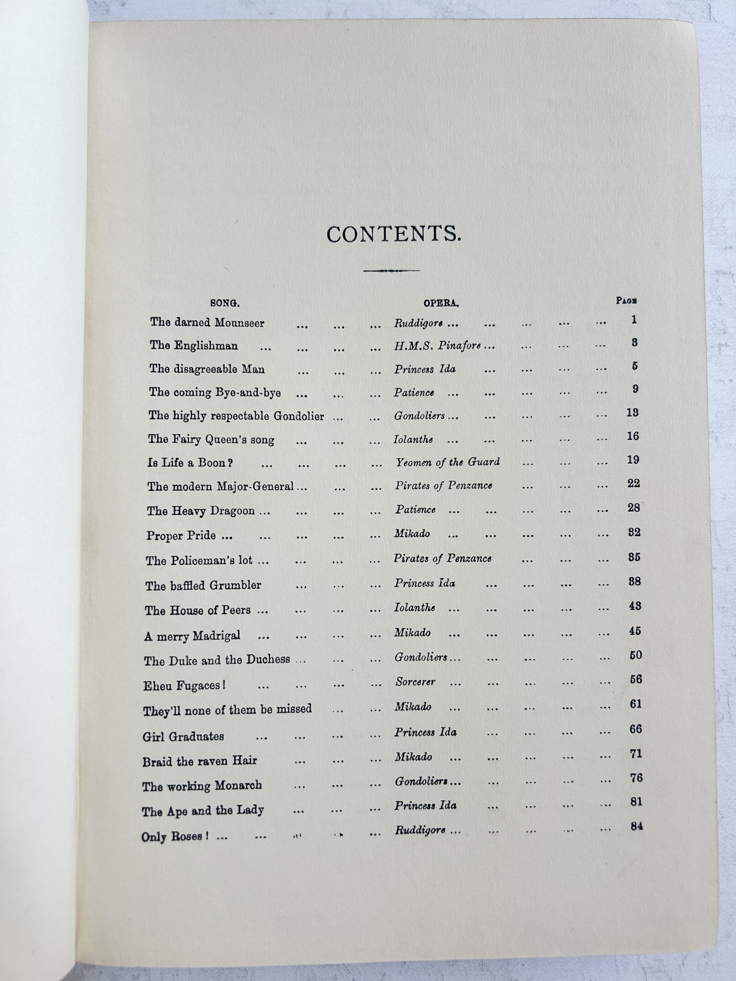 Antique Gilbert & Sullivan Illustrated Music Book – Songs of Two Savoyards