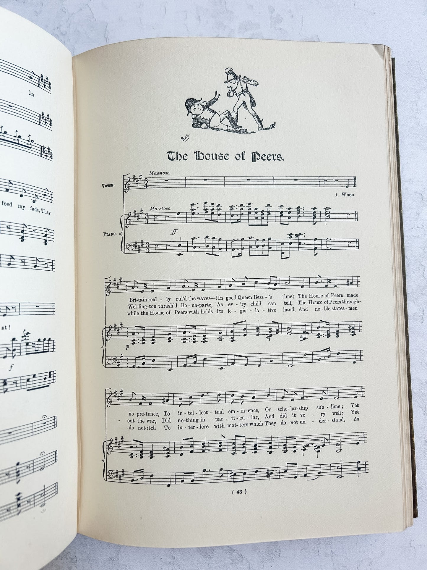 Antique Gilbert & Sullivan Illustrated Music Book – Songs of Two Savoyards