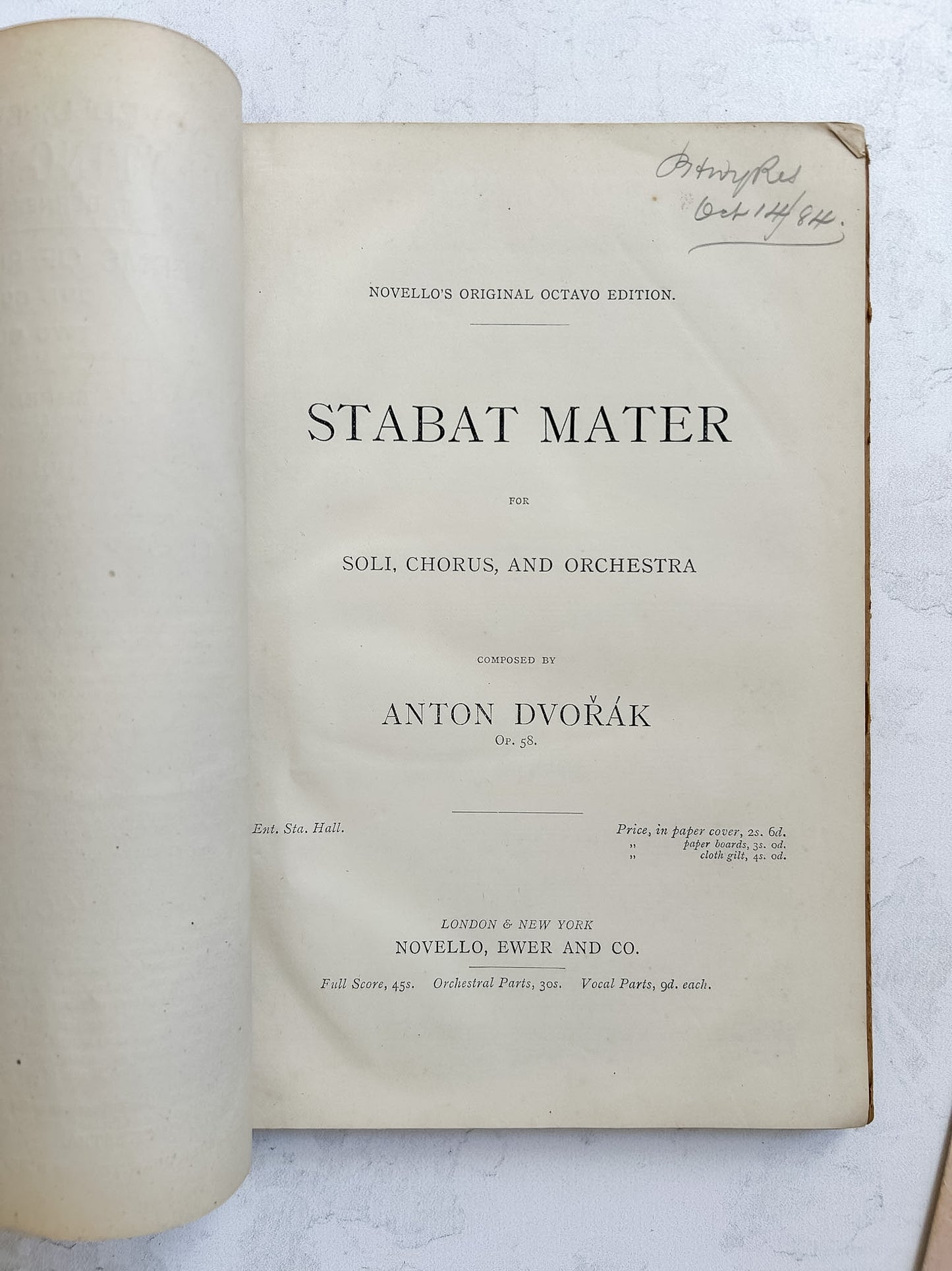 Antique 1884 Dvořák Stabat Mater Music Book, Victorian Music Score