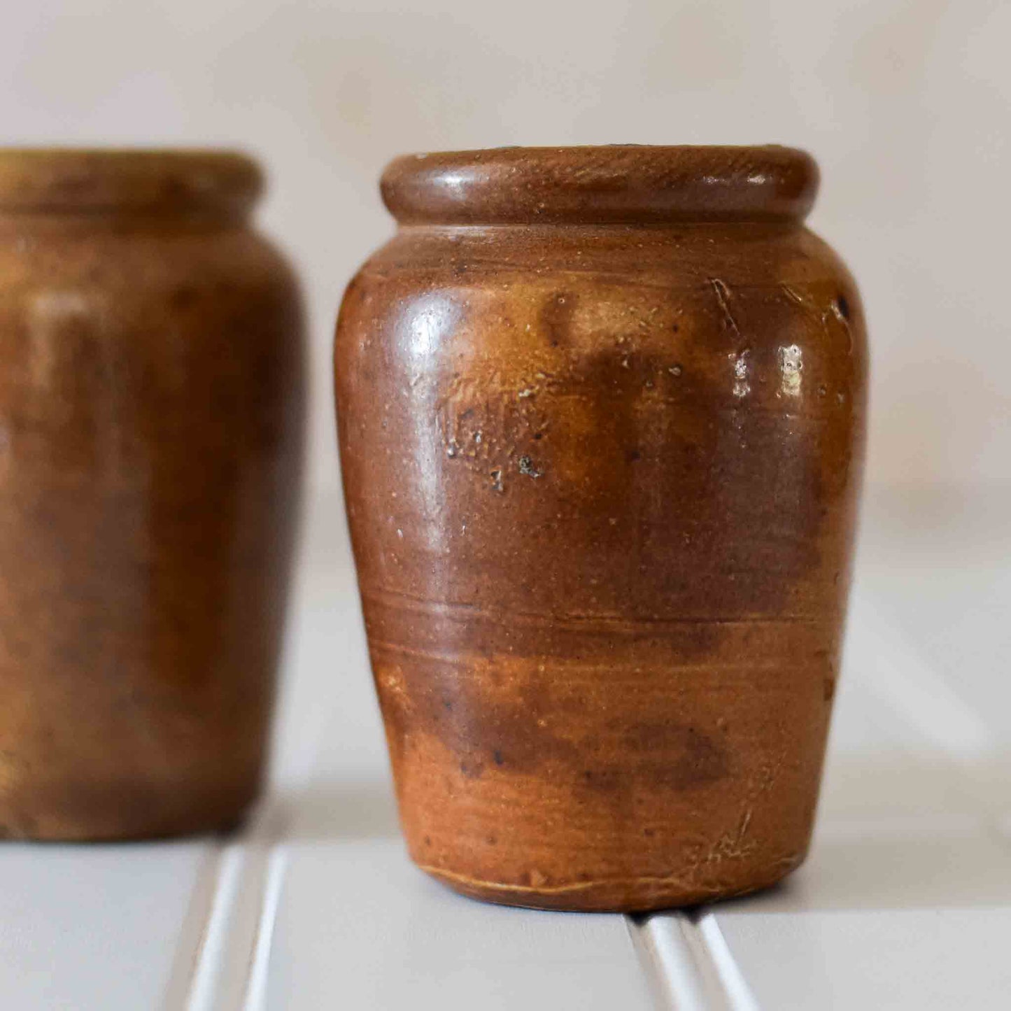 Pair Antique English Stoneware Creamer Jars