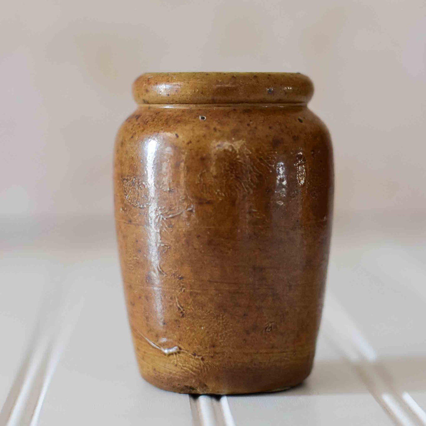Pair Antique English Stoneware Creamer Jars