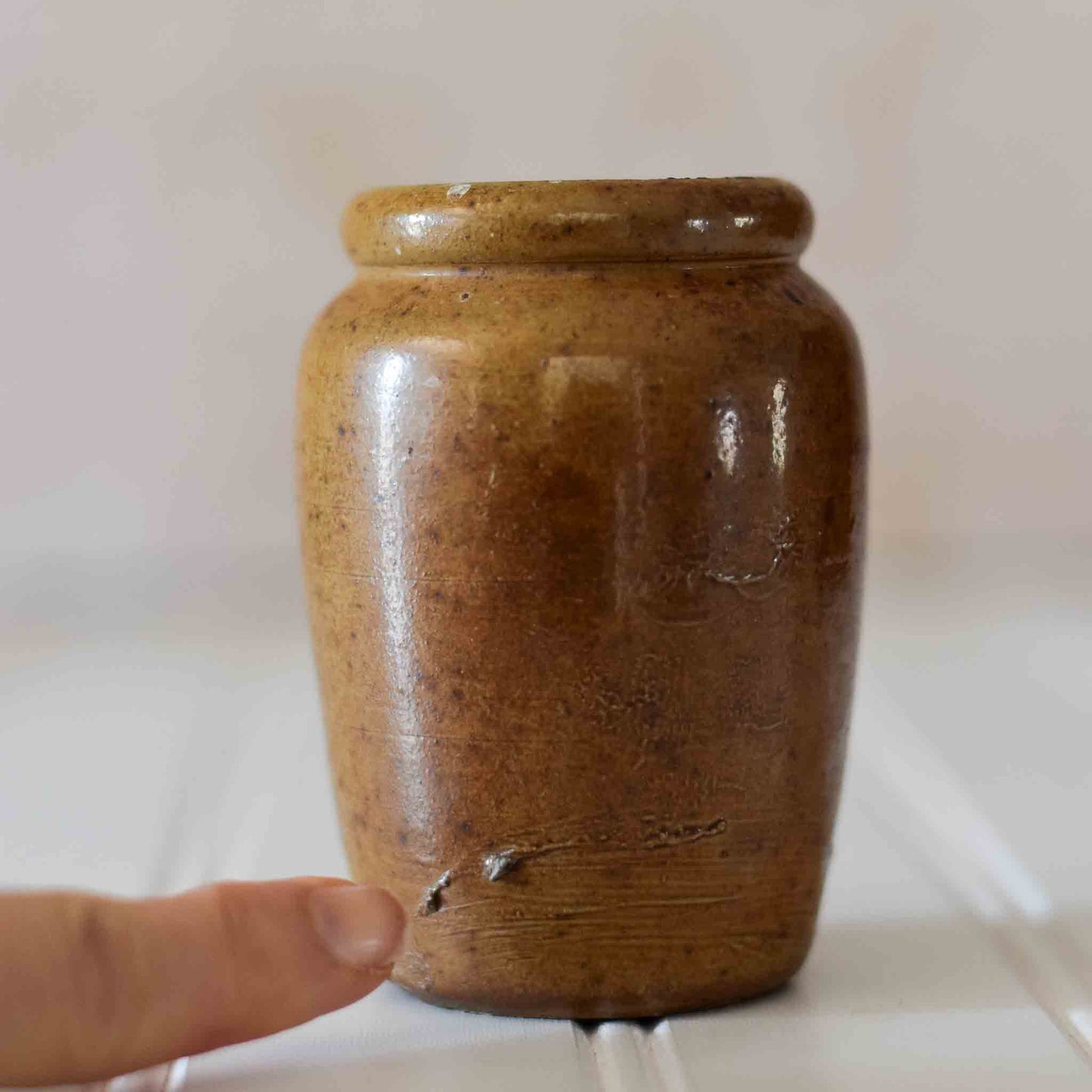 Pair Antique English Stoneware Creamer Jars
