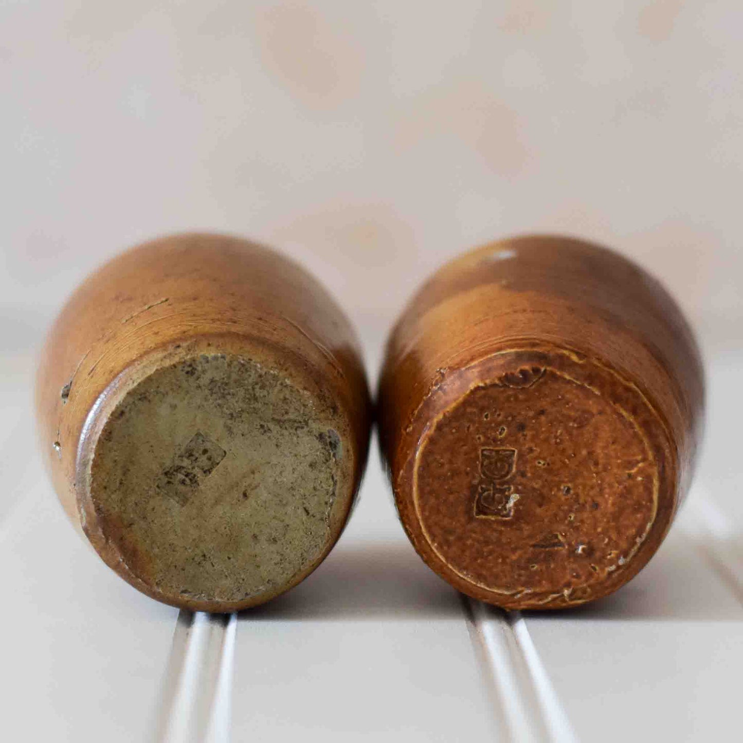 Pair Antique English Stoneware Creamer Jars