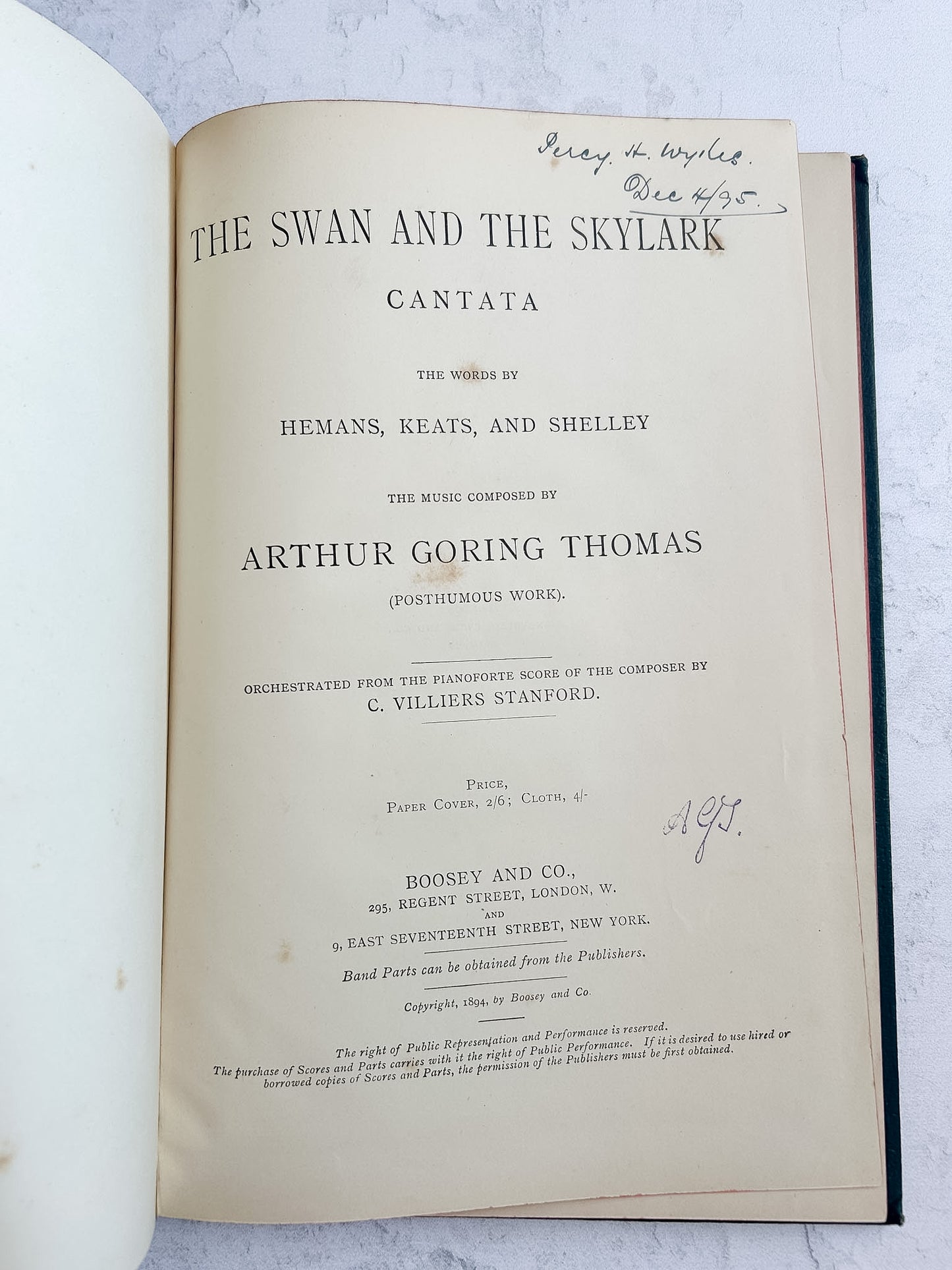 Antique Victorian Music Folio – The Swan and the Skylark by Arthur Goring Thomas | 1894