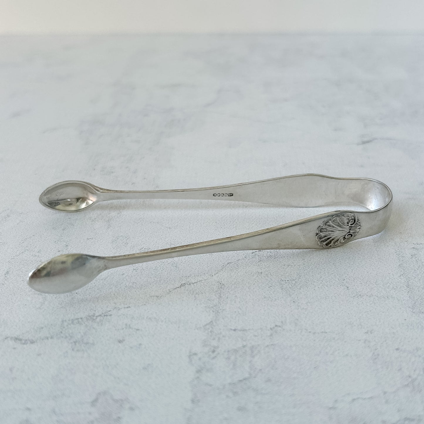Shell-Handle Vintage English Silver-Plated Sugar Tongs