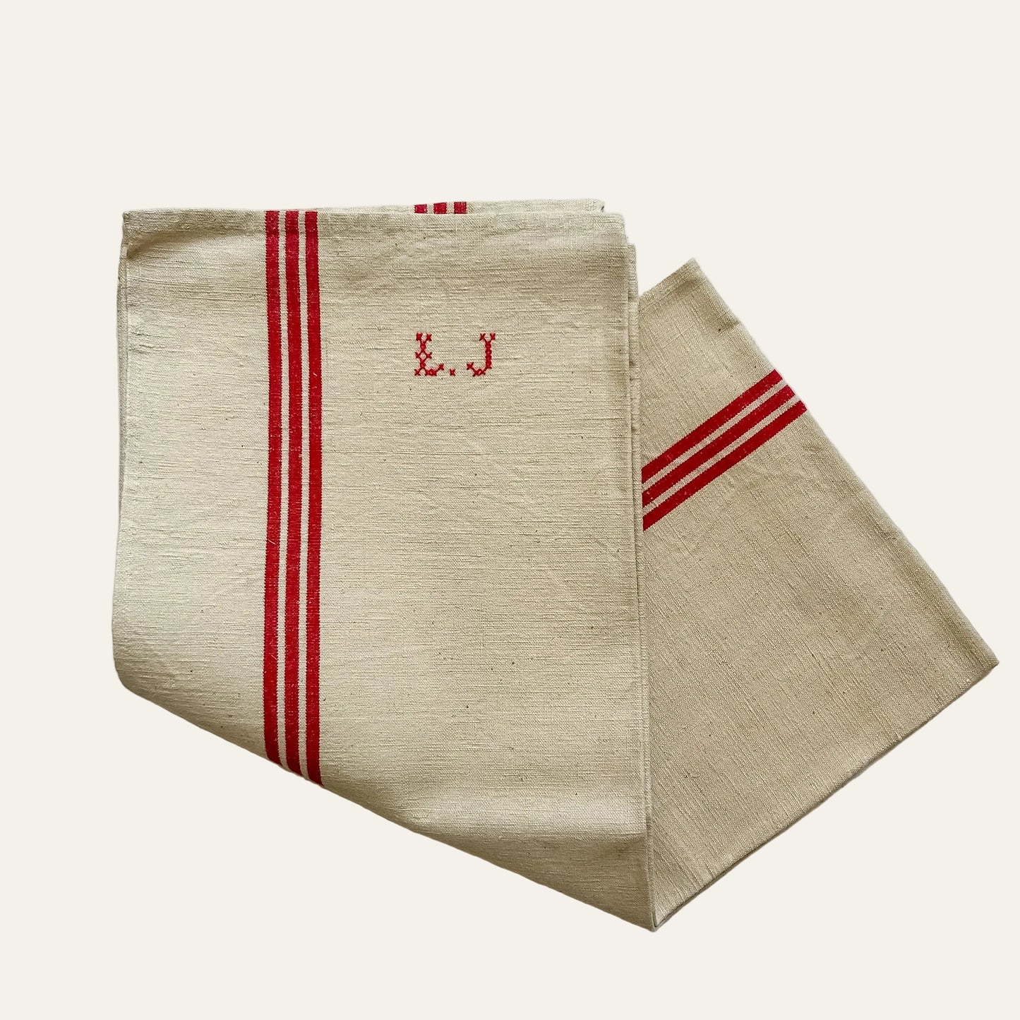 Vintage French Monogrammed Linen Torchon