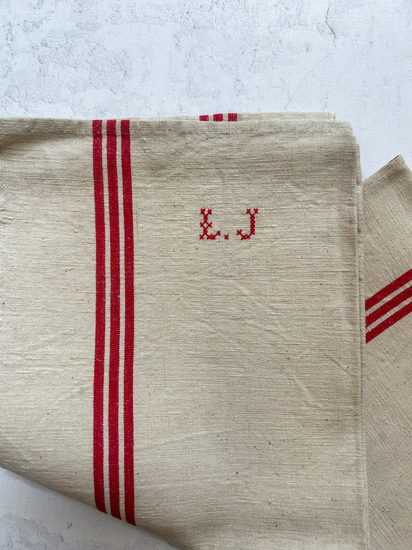 Vintage French Monogrammed Linen Torchon