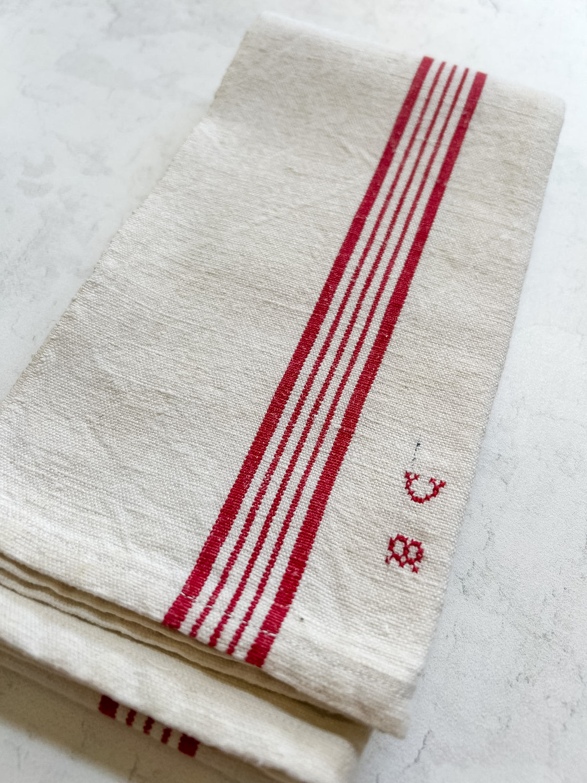 Vintage French Monogrammed Linen Torchon
