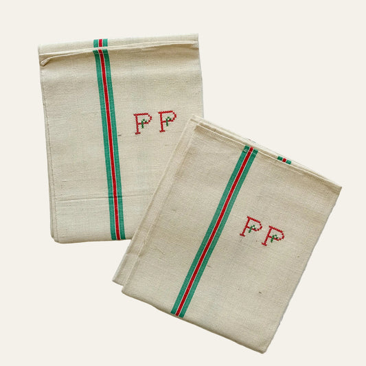 Pair of Vintage French Monogrammed Torchons