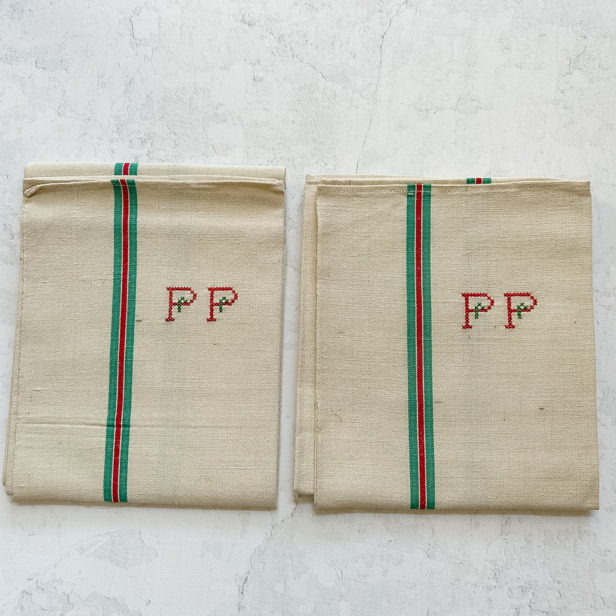Pair of Vintage French Monogrammed Torchons