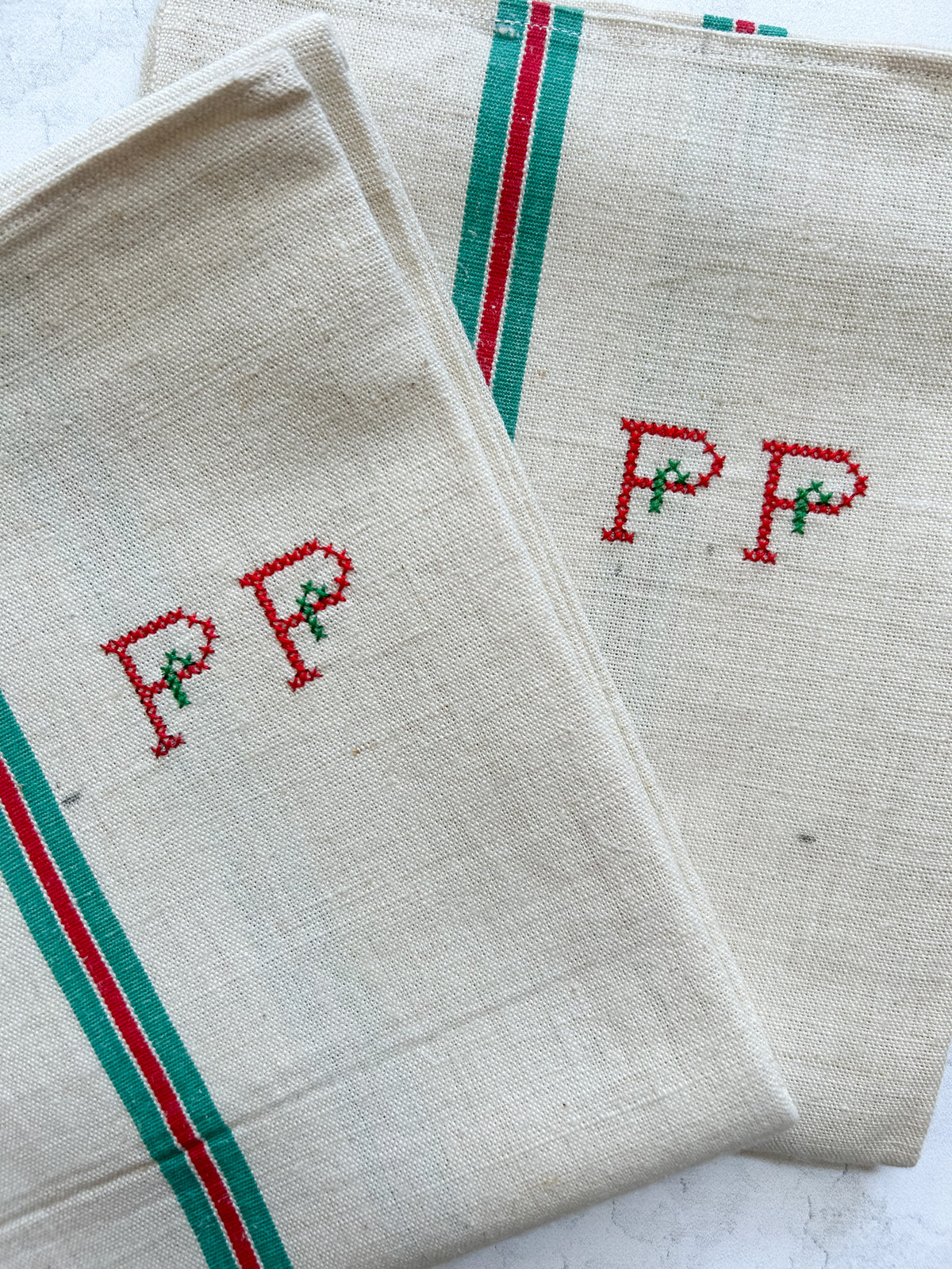 Pair of Vintage French Monogrammed Torchons