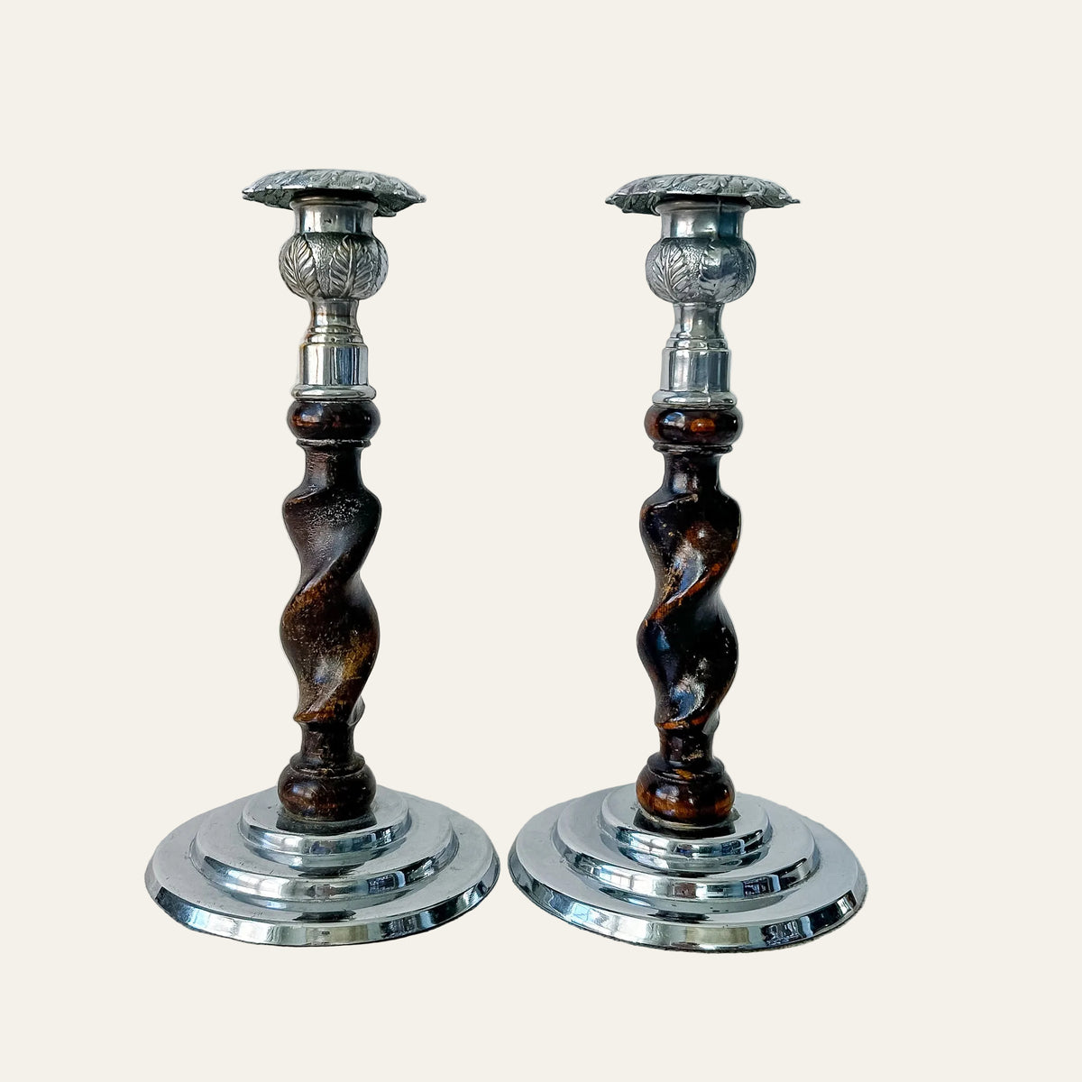 Pair of Vintage English Barley Twist Candlesticks