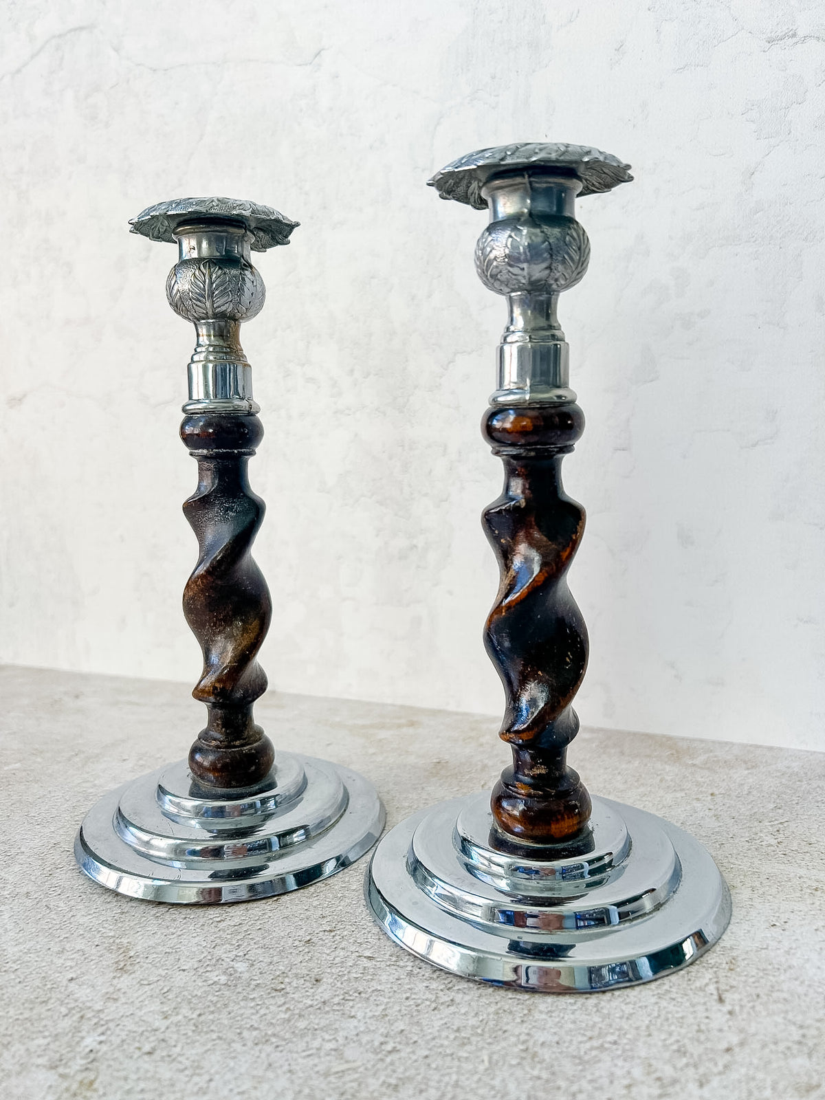Pair of Vintage English Barley Twist Candlesticks