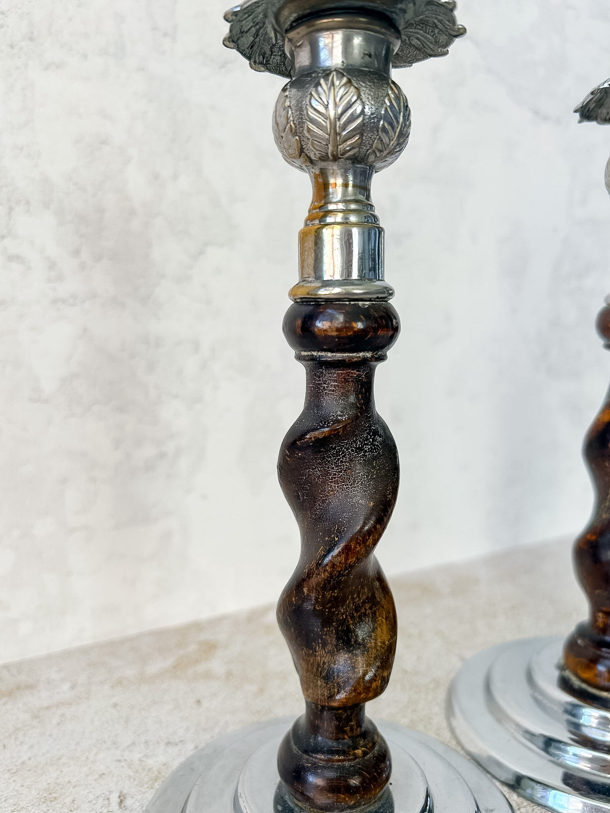 Pair of Vintage English Barley Twist Candlesticks