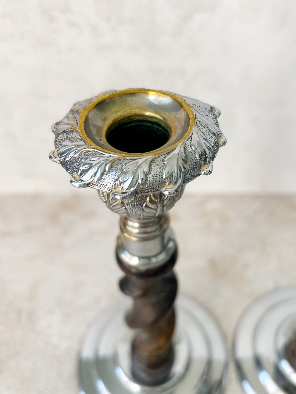 Pair of Vintage English Barley Twist Candlesticks