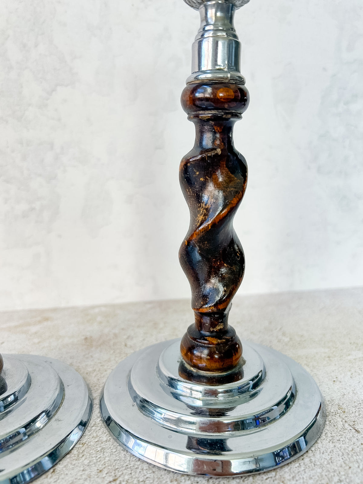 Pair of Vintage English Barley Twist Candlesticks