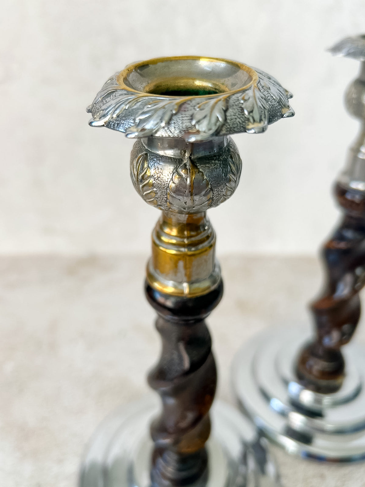 Pair of Vintage English Barley Twist Candlesticks