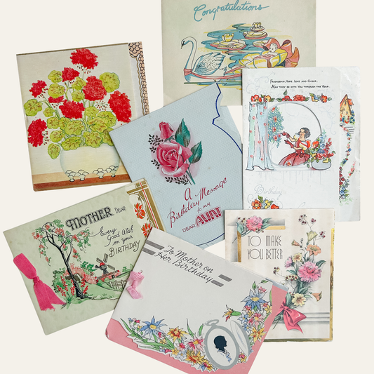 Set of 7 Antique English Greeting Cards